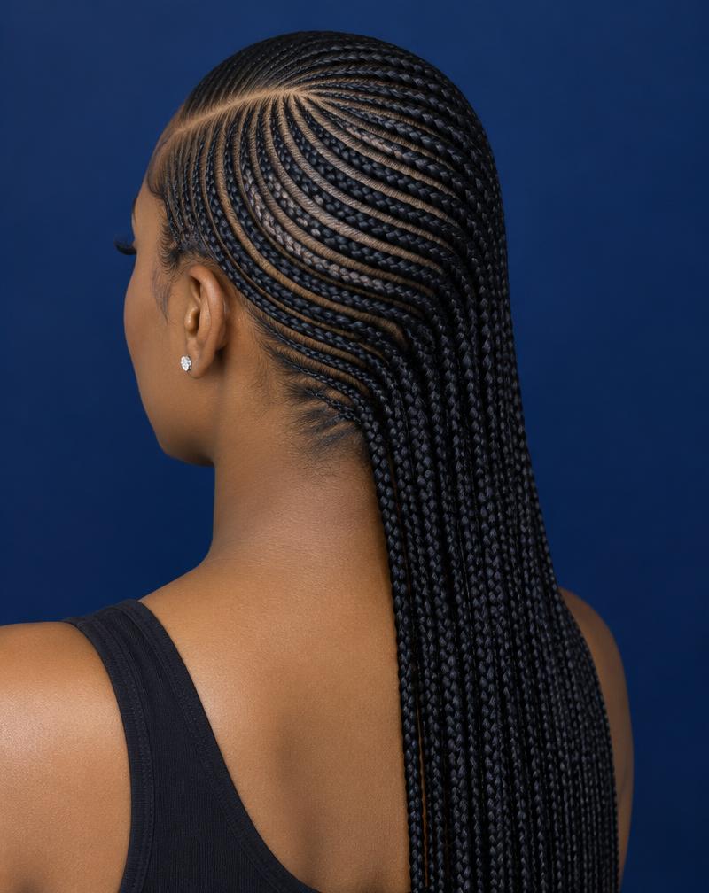 Side-swept lemonade cornrows