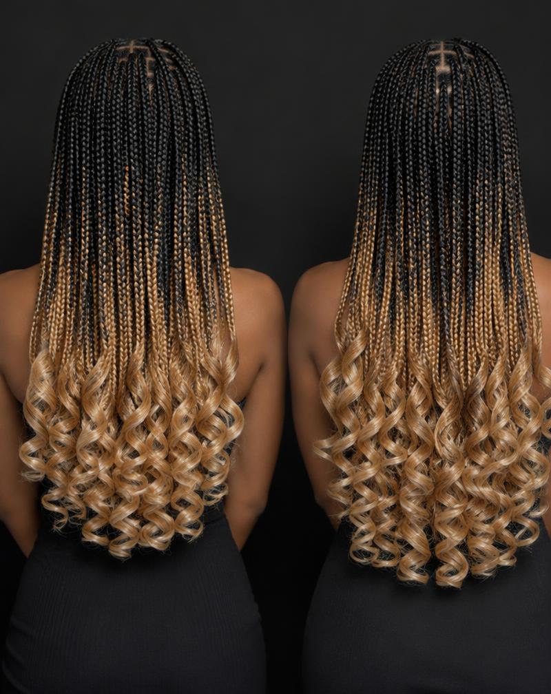 Honey blonde ombre braids with curly ends