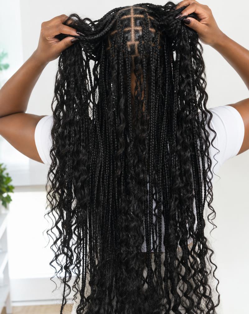 Long black boho knotless braids