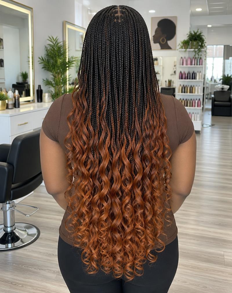 Copper ombre braids with wavy ends